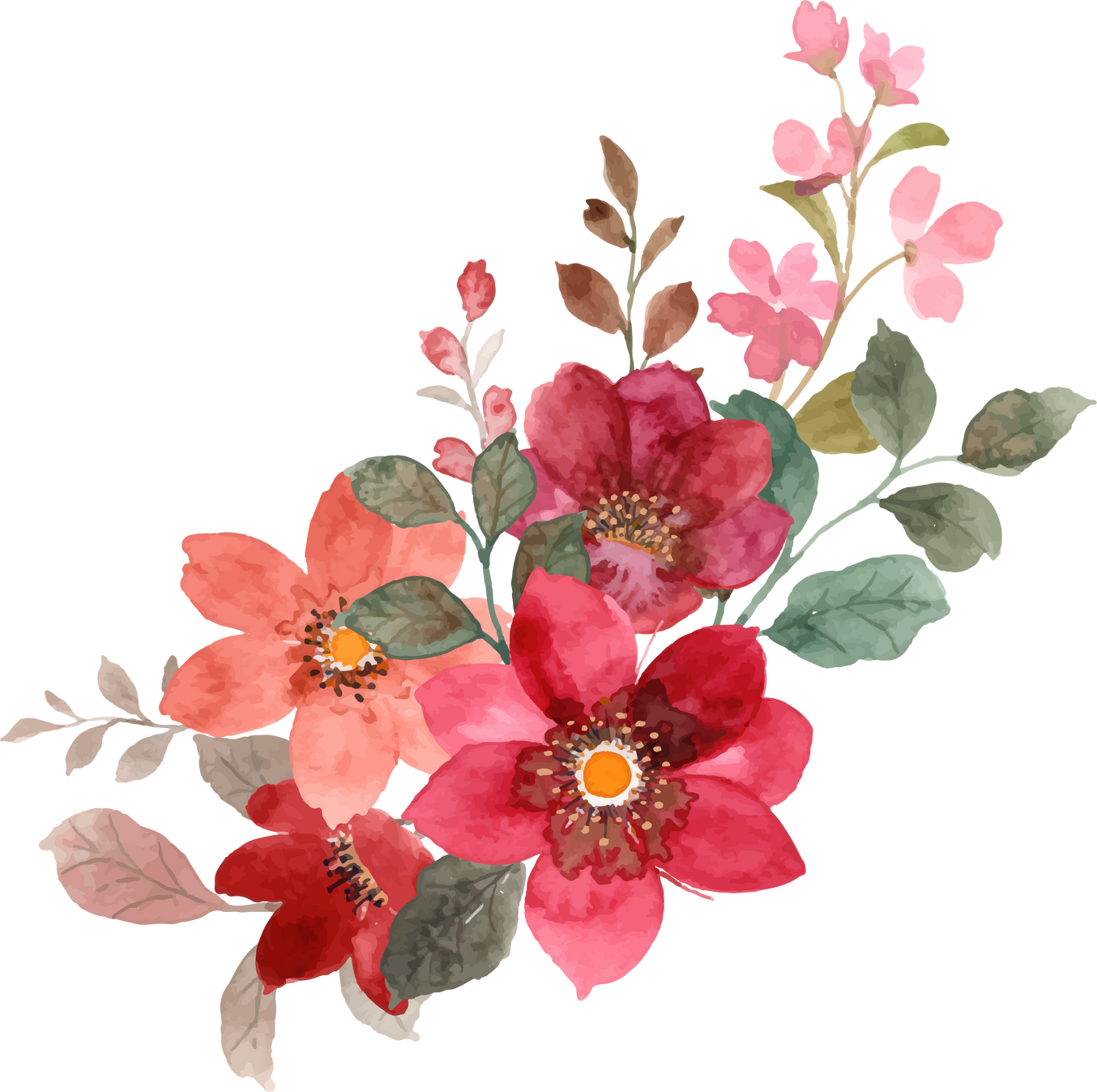 Watercolor Red Flower Bourquet